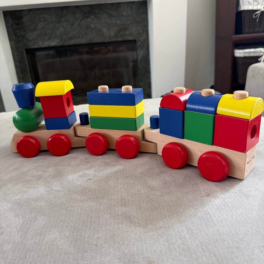 Melissa & Doug Wooden Stacking Train 18 Piece Colorful Block Toddler Toy